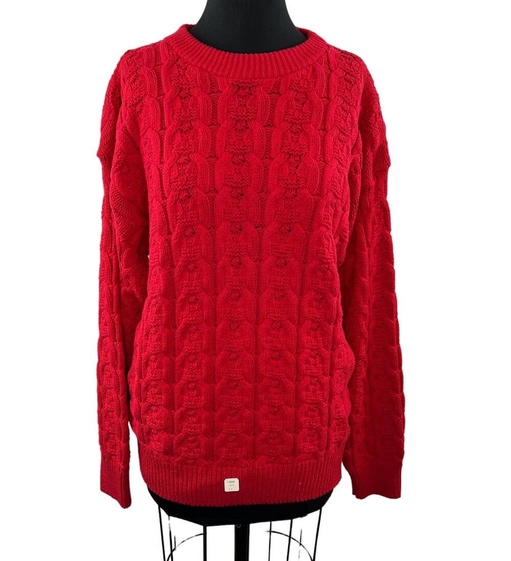 VTG NOS John Weitz Red 100% Cotton Cable Knit Sweater Crew Pullover USA NEW L
